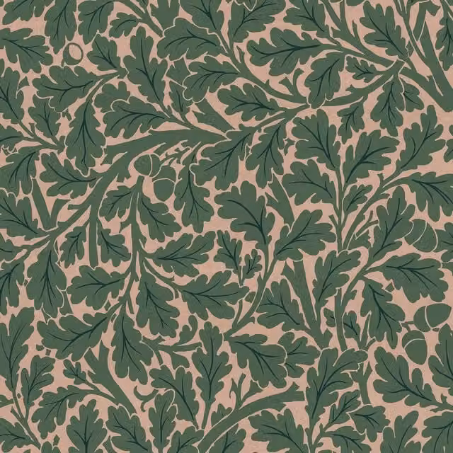 QUERCUS Tourmaline Botanical Floral Art Nouveau Wallpaper in Green and Pink