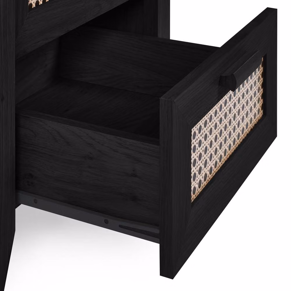 Cheshire Premium Pacifica 2 Drawer Black Ash Bedside Unit with Rattan Details – 7