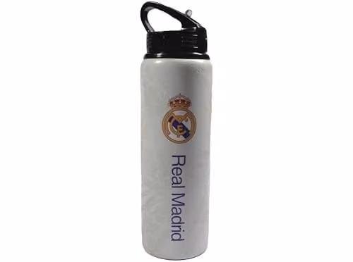 Hy-Pro Real Madrid CF Aluminium Water Bottle with Integrated Folding Straw, White, Blue and Yellow, 750ml