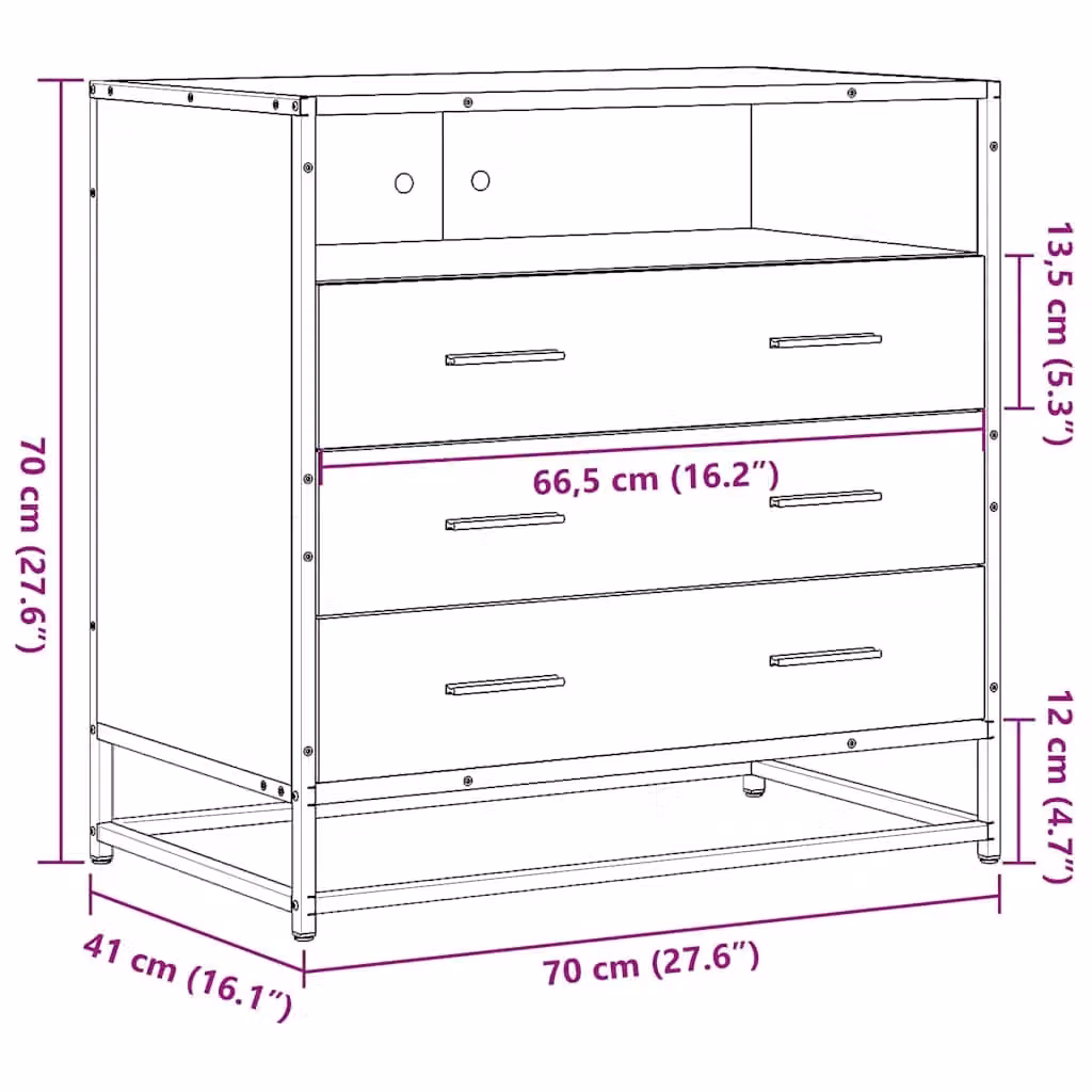 Berkfield Home Brown Oak Drawer Cabinet W/D/H: 70 x 41 x 70 cm – 5