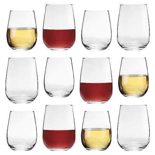 LAV Gaia Stemless Wine Glass Set, 12 Pieces, Transparent