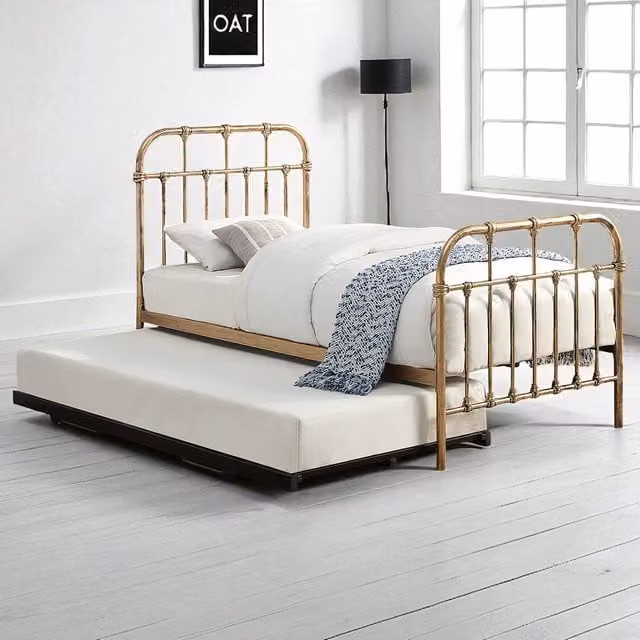 OAT Home Camden Metal Bed Frame with Guest Trundle in Black and Gold, W: 90 cm, L: 200 cm