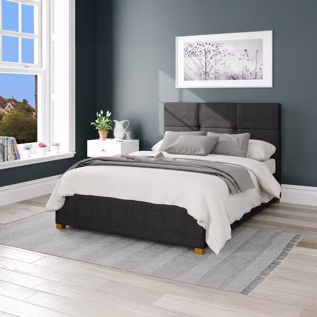 Aspire Modern Upholstered King Size Ottoman Storage Bed in Black, W/D/H: 180 x 200 cm