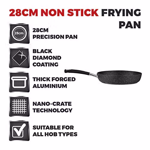 Tower Precision Non-Stick Aluminium Frying Pan, 28cm, Black – 2