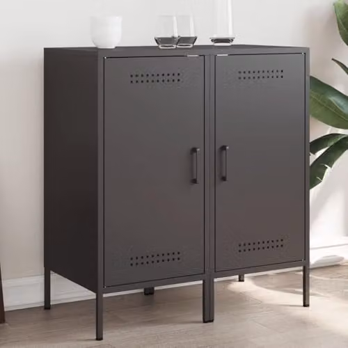 vidaXL Set of 2 Industrial Style Black Metal Sideboards, W/D/H: 36 x 39 x 79 cm – 2