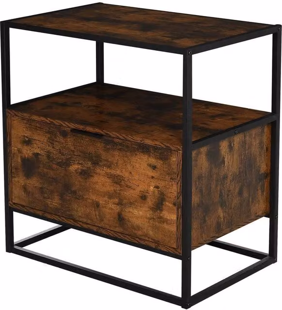 Kelvenix Industrial-Style Side Table in Brown and Black