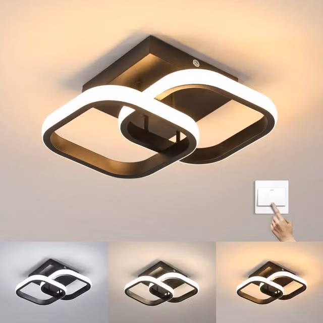 Pheashine Modern 2-Square LED Flush Mount Ceiling Light, Black, 28W, W/D/H: 23 x 23 x 1 cm – 1