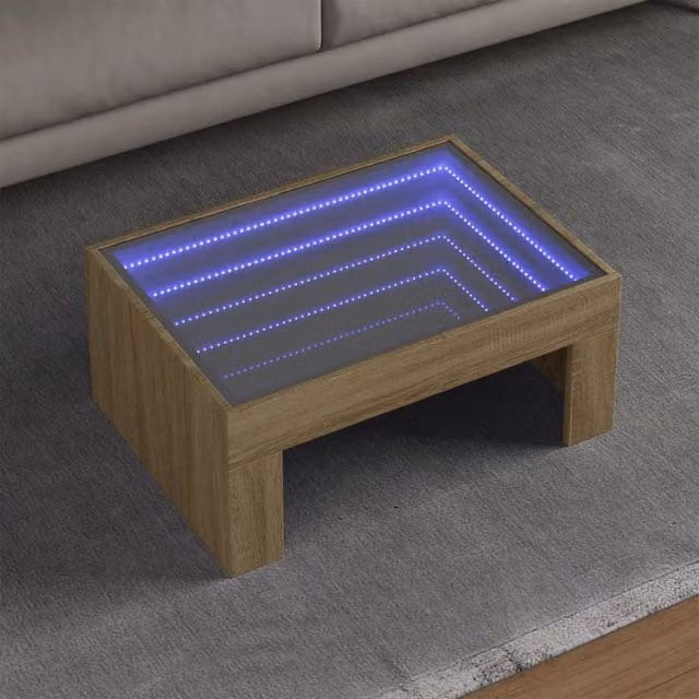 Berkfield Home Infinity LED Coffee Table in Sonoma Oak Brown, W: 70 cm, D: 50 cm, H: 30 cm