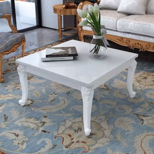 Berkfield Home Square Coffee Table in High Gloss White, W/D/H: 80 x 80 x 42 cm