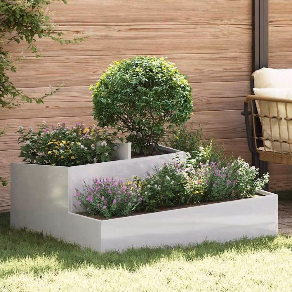 Berkfield Home Medium Stainless Steel Metal Planter in Silver – 1