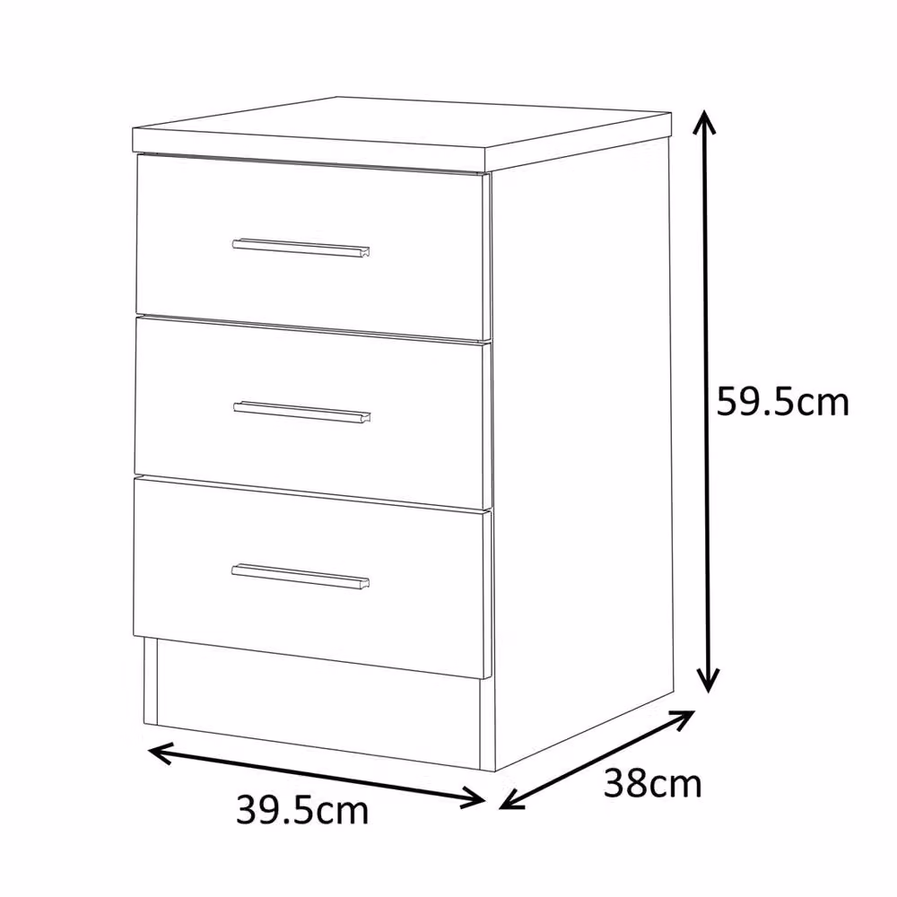 SPETLEK Glossy 3 Drawer Bedside Table in Black – 2