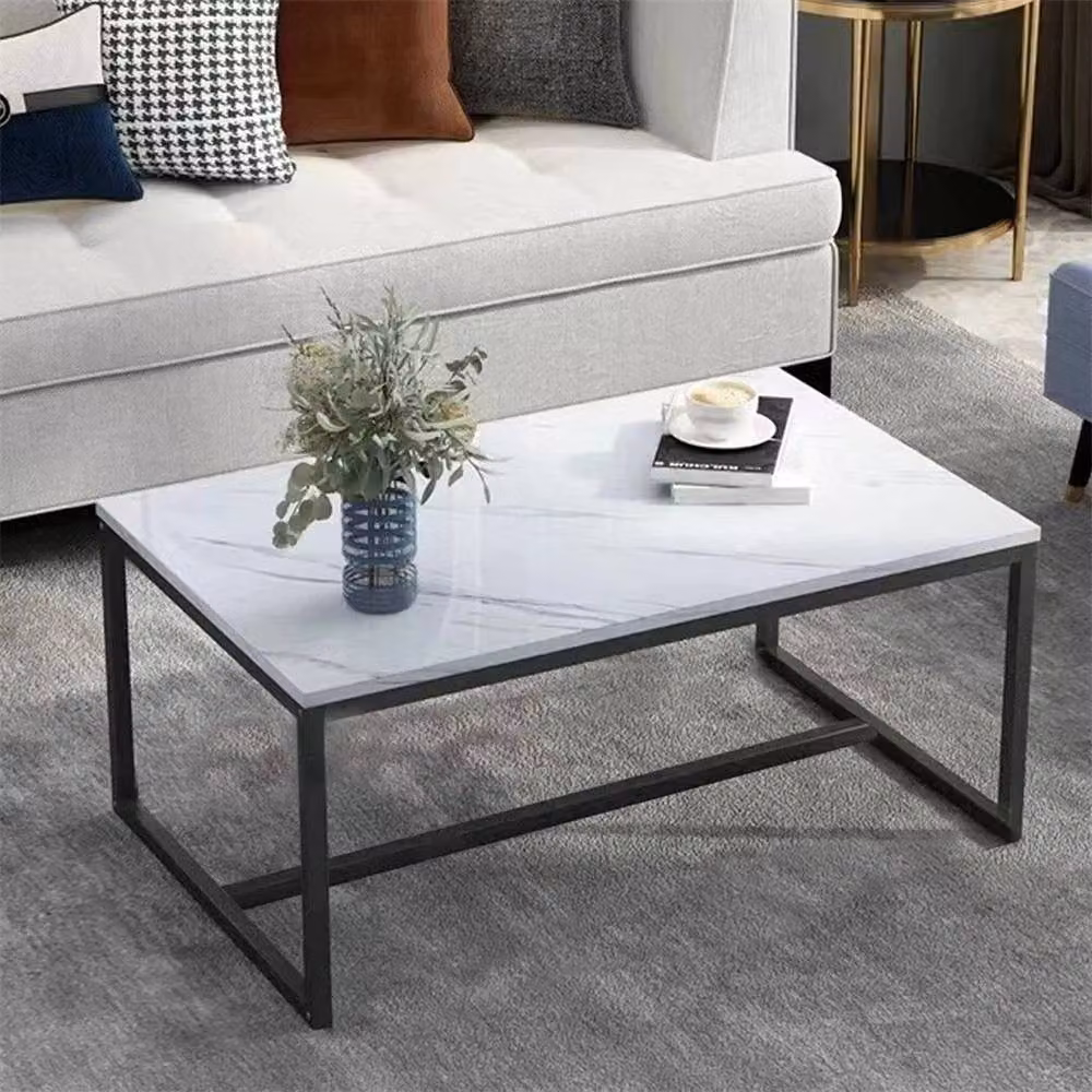 Kelvenix Modern Rectangular White Ceramic Marble Coffee Table – 3