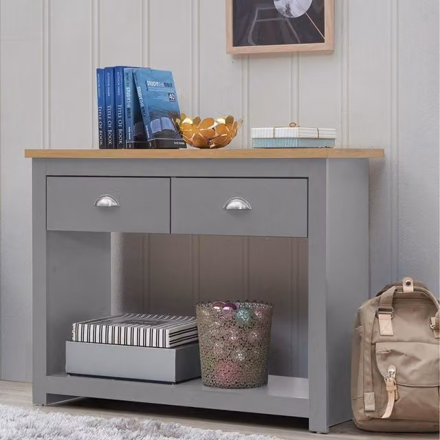 Timber Art Design UK Lisbon Modern Grey Console Hallway Table with 2 Drawers, W: 100 cm, D: 35 cm, H: 75 cm