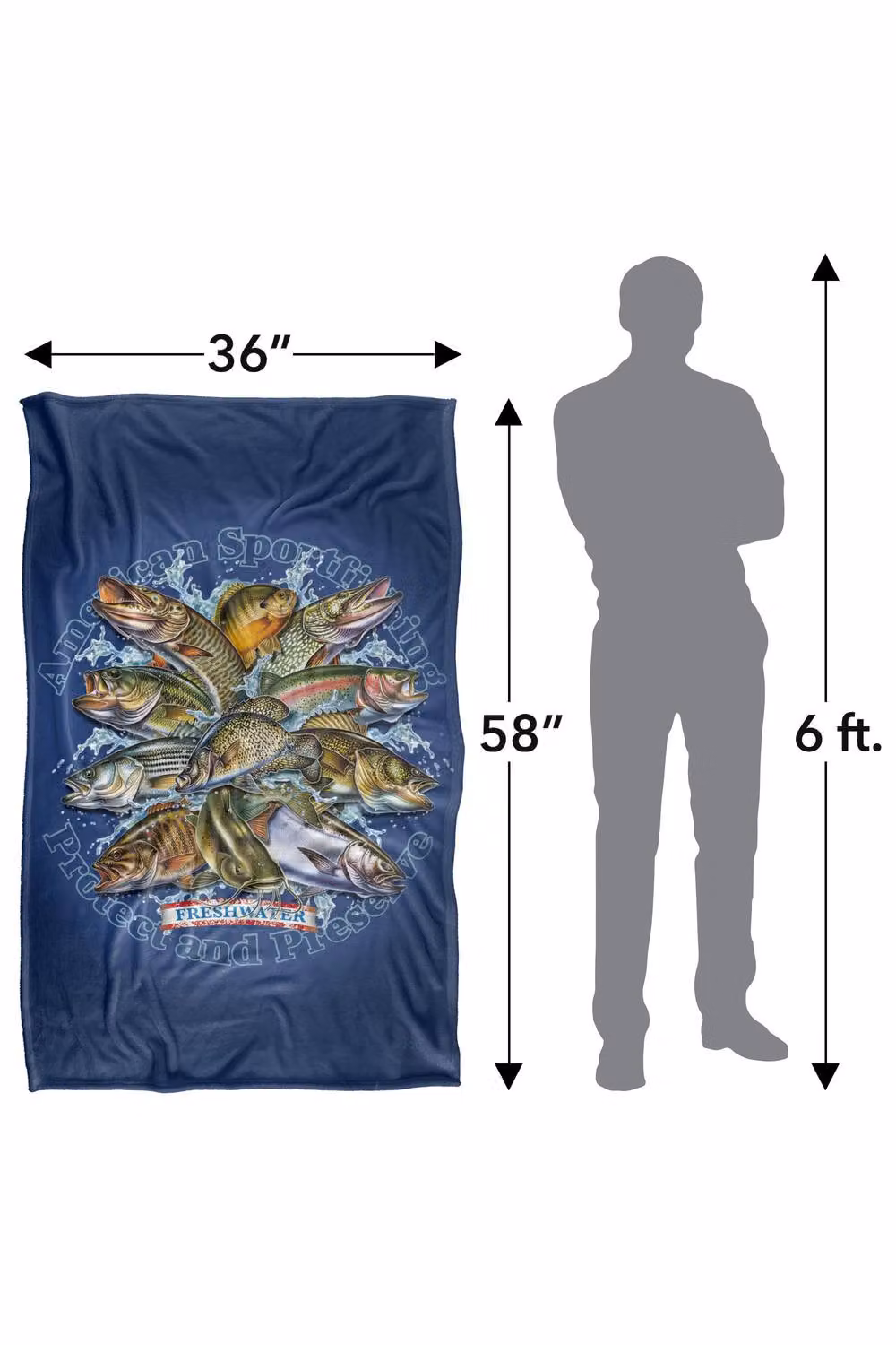 JQ Licensing American Sportfishing Freshwater Super Soft Fleece Throw Blanket, Blue Multicolour, W/D/H: 91.44 x 91.44 x 1.47 cm – 7