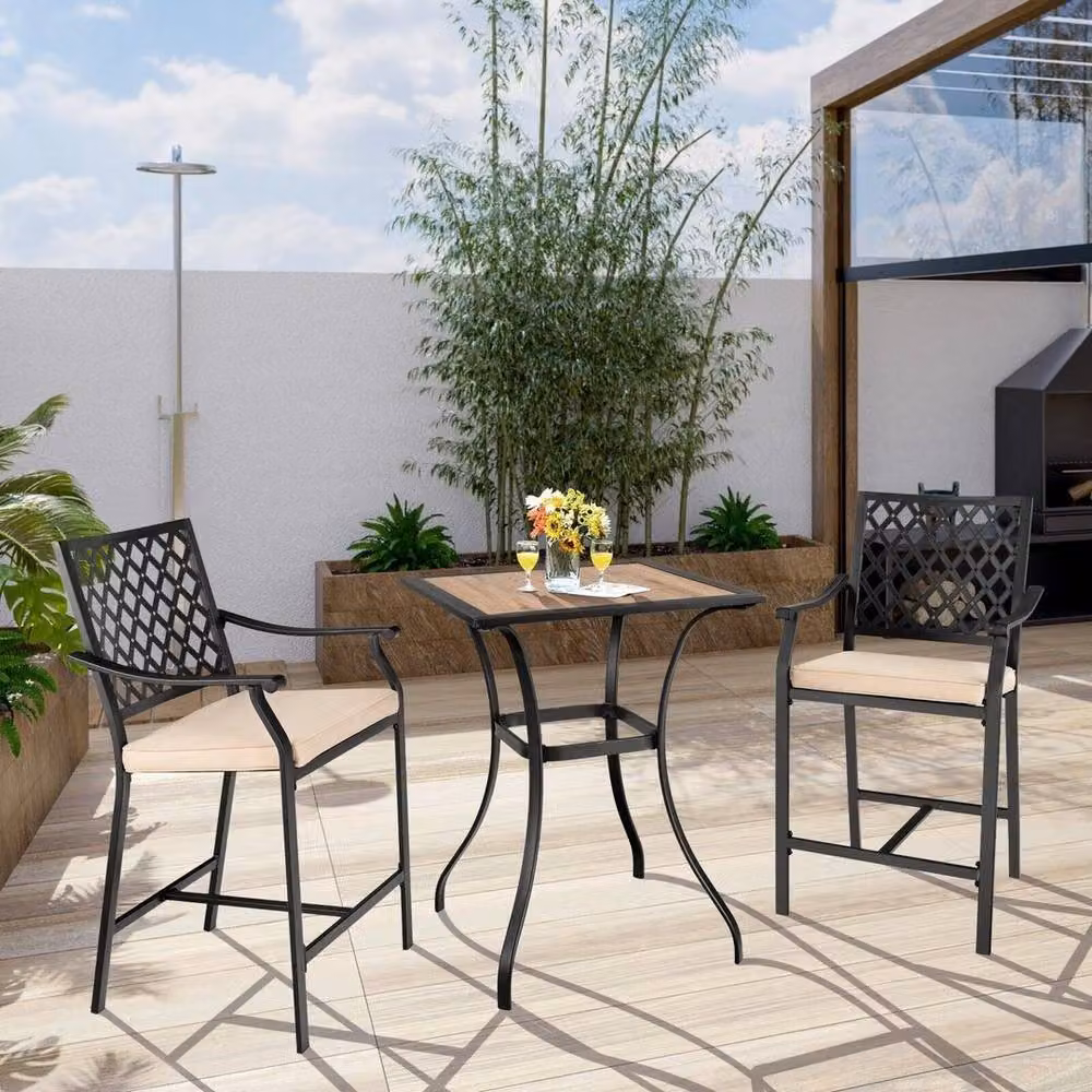 KORVIXA 3 Piece Black Steel Outdoor Bistro Bar Set – 4