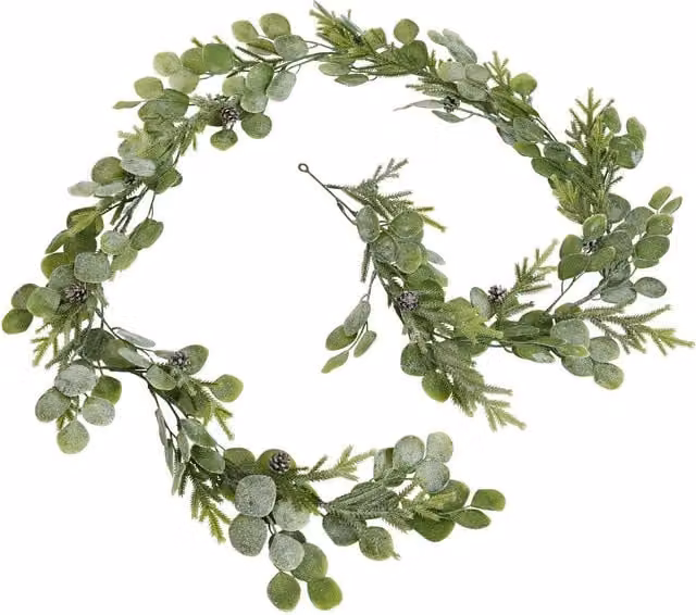 Love Lace White and Green Frosted Pine and Eucalyptus Artificial Floral Garland
