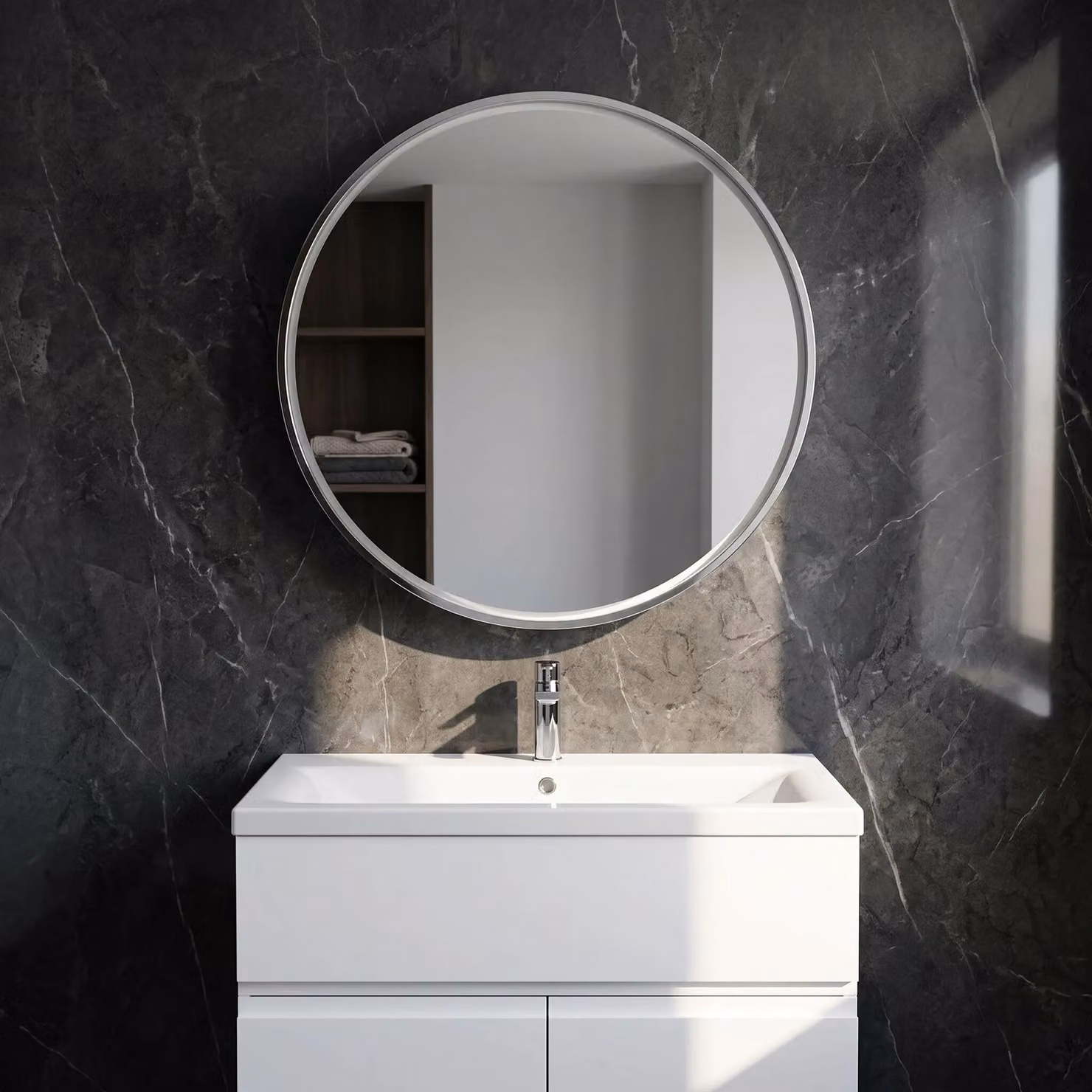Balterley Round LED Bathroom Mirror with Demister Pad and Touch Sensor, Silver, W: 60 cm, H: 60 cm, D: 1 cm – 4