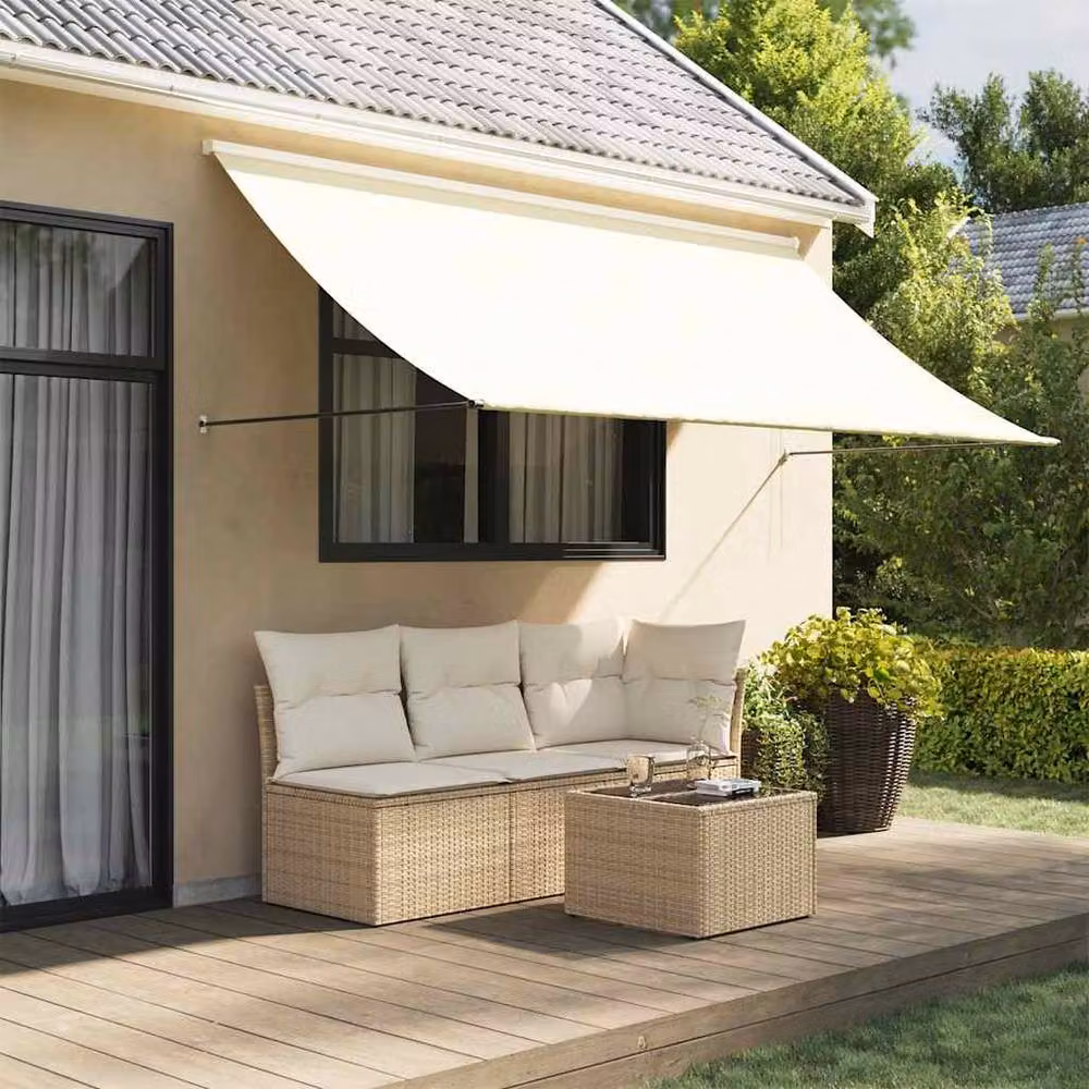 Berkfield Home Retractable Manual Folding Arm Awning in Beige, W: 300 cm, D: 150 cm – 2