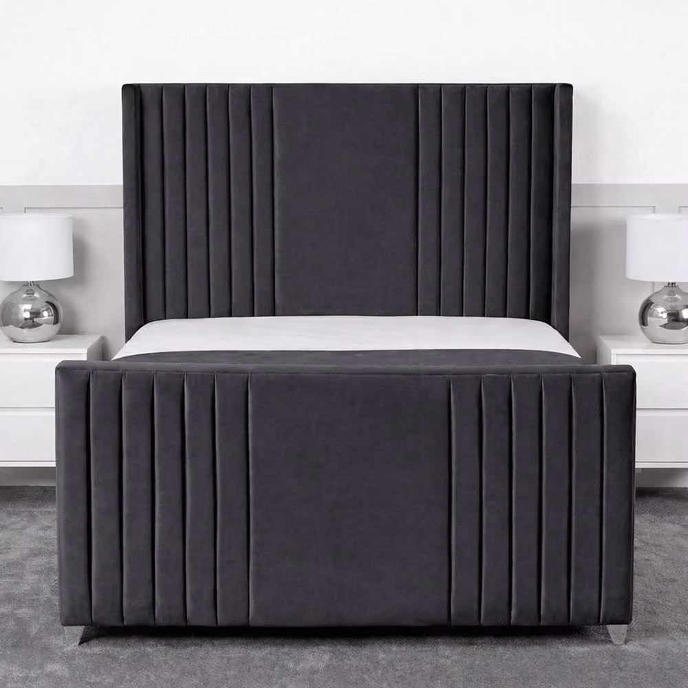 Living Comfort Bedz Emilia Upholstered Velvet Gas Lift Storage Bed in Anthracite Grey, W/D/H: 140 x 200 cm – 2