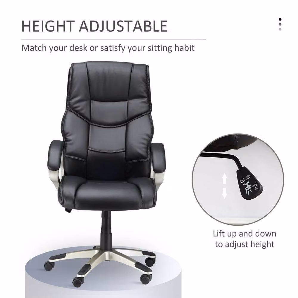 KORVIXA Black Synthetic Leather Executive Swivel Office Chair with Armrests and Castors – 3