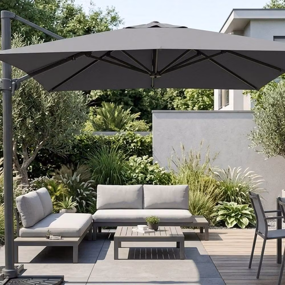 Garden Greatness Pagoda Deluxe Cantilever Square Parasol in Dark Grey with Aluminium Frame and UPF 50+ Polyester Canopy – 2