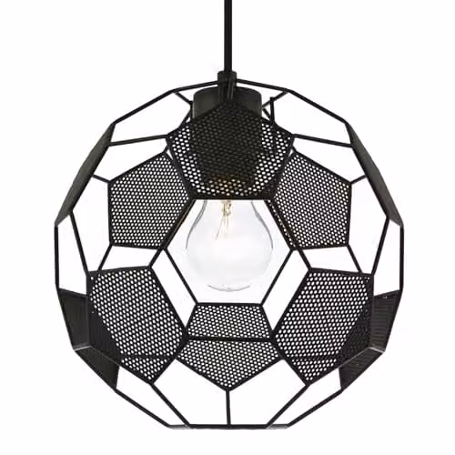 Happy Homewares Modern Matte Black Football Soccer Sphere Pendant Lamp Shade with Laser Cut Holes, W/D/H: 25 x 25 x 25 cm