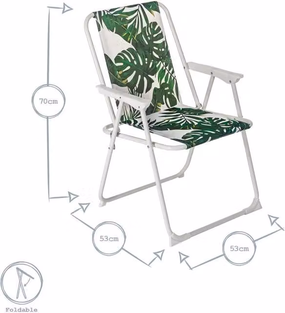 Harbour Housewares 6 Piece Folding Beach and Garden Furniture Set in White with Floral Banana Leaf Design