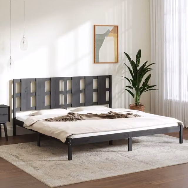 Berkfield Home Grey Solid Wood Pine Bed Frame 200 x 200 cm