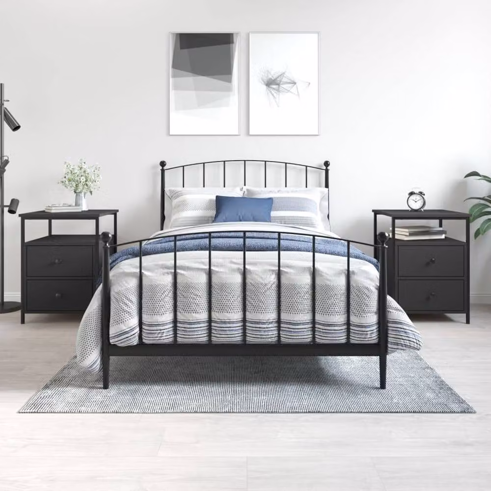 Berkfield Home Set of 2 Black Bedside Cabinets in Engineered Wood, W/D/H: 44 x 45 x 60 cm – 2