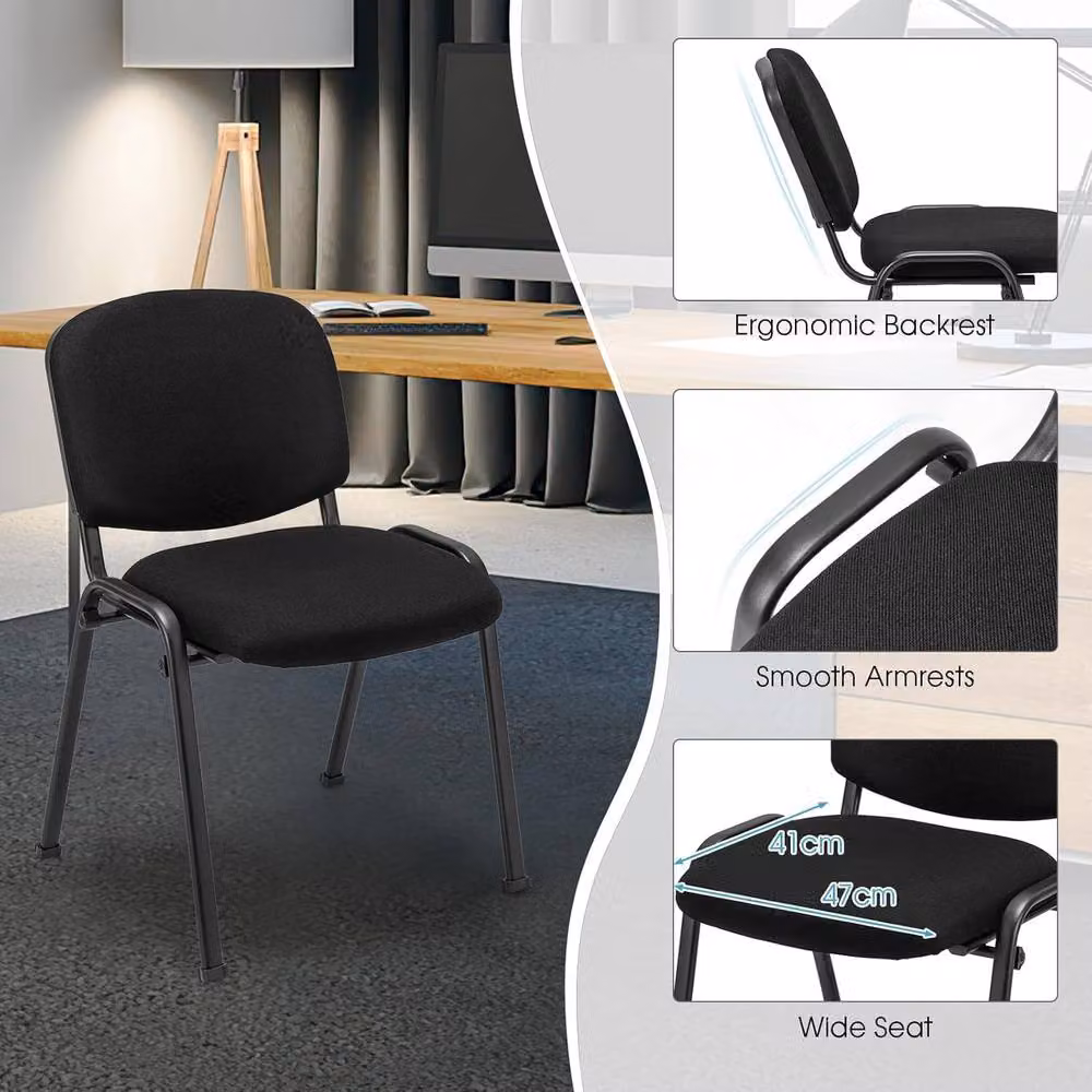 Gymax 5-Pack Stackable Conference Office Chairs with Padded Fabric Cushions in Black – 6