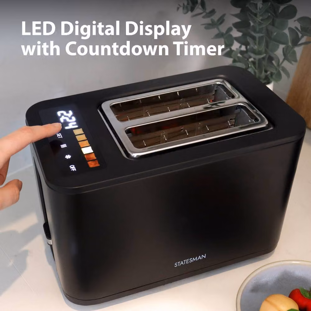 Statesman 900W Digital 2-Slice Toaster with LED Timer Display, Touch Control Panel and Cable Storage, Black – 3