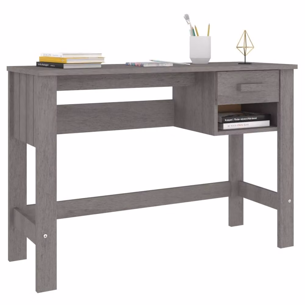 Berkfield HAMAR Writing Desk in Light Grey Solid Pine, W/D/H: 110 x 40 x 75 cm – 3