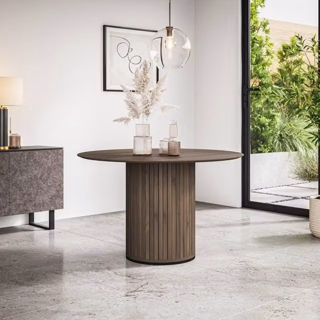 More4Homes Arlo Round Dining Table in Walnut and Black, Diameter: 120 cm, Height: 75 cm