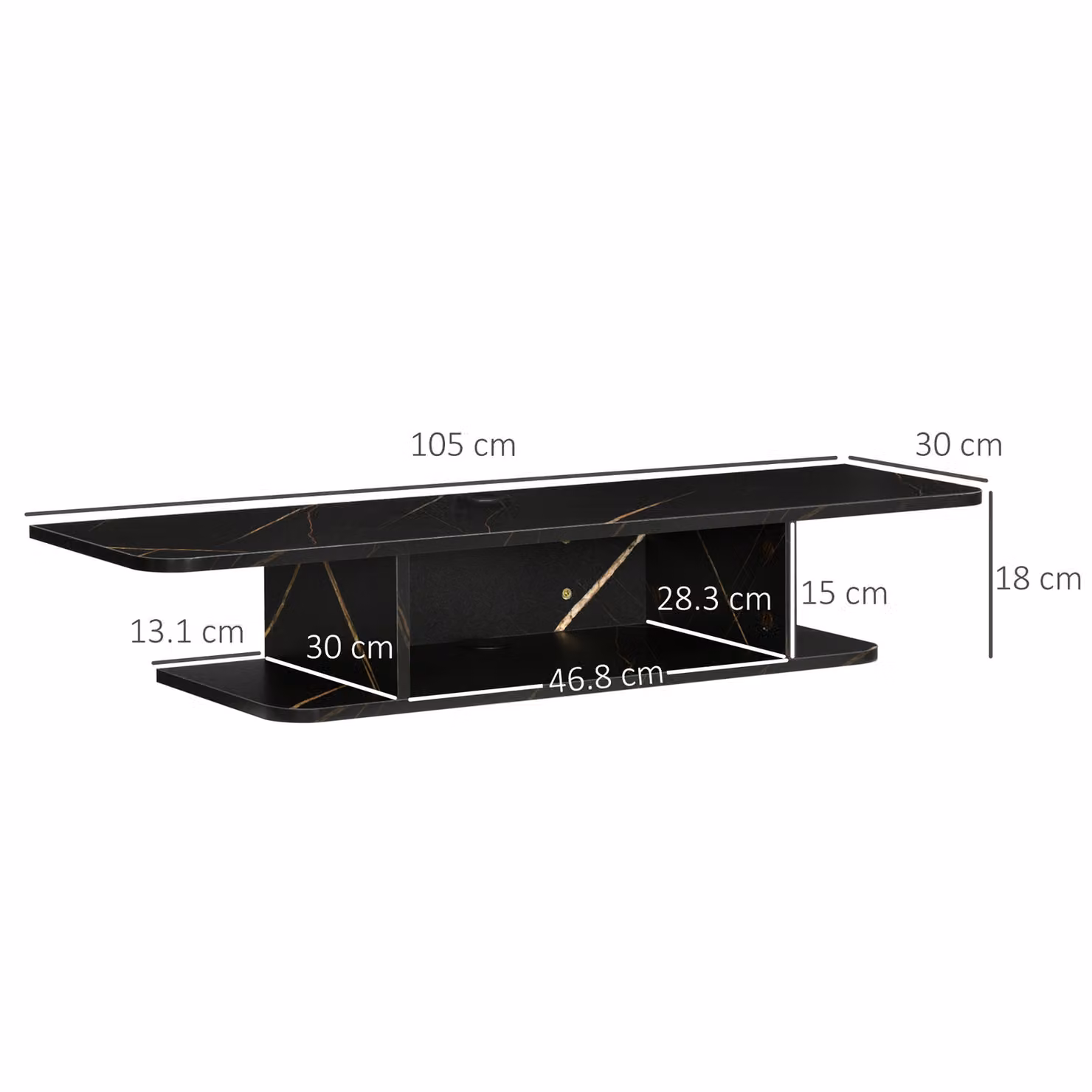HOMCOM Black Wall Mounted Floating TV Unit Stand for TVs up to 40 inch with Media Storage Shelves – 3
