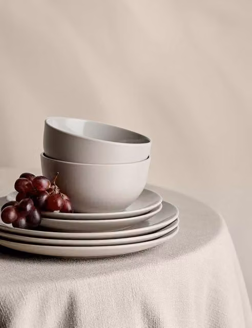 M&S 12 Piece Everyday Stoneware Dinner Set in Beige and Sand
