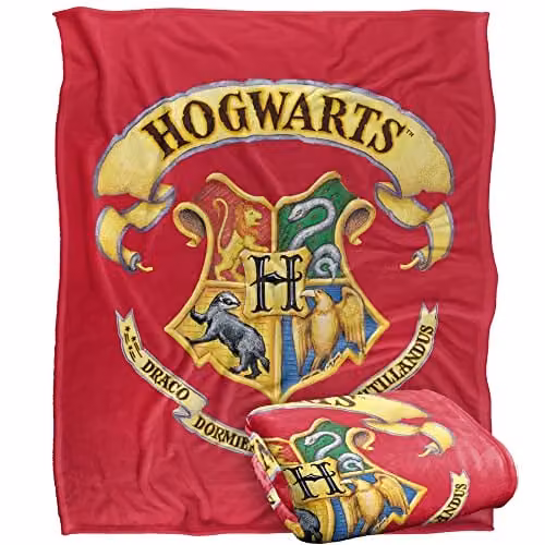LOGOVISION Harry Potter Hogwarts Crest Super Soft Fleece Throw Blanket, White and Multicolour, W/D/H: 152 x 127 cm