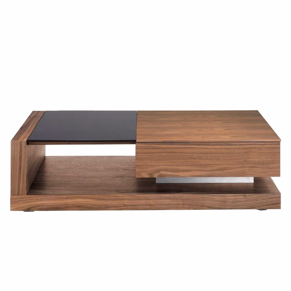 Angel Cerda Rectangular Coffee Table in Walnut and Black with Glass Top, W/D/H: 130 x 70 x 36 cm – 2