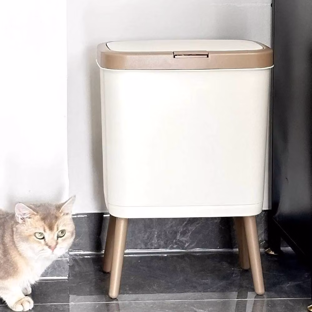 KORVIXA Narrow Beige and White Pedal Trash Can with Soft Close Mechanism, Height: 100 cm – 3
