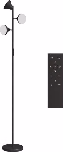 HOMCOM Three-Lamp Multi-Adjustable Floor Light in Black with Remote Control, Dimmable RGBW Lighting and Timer