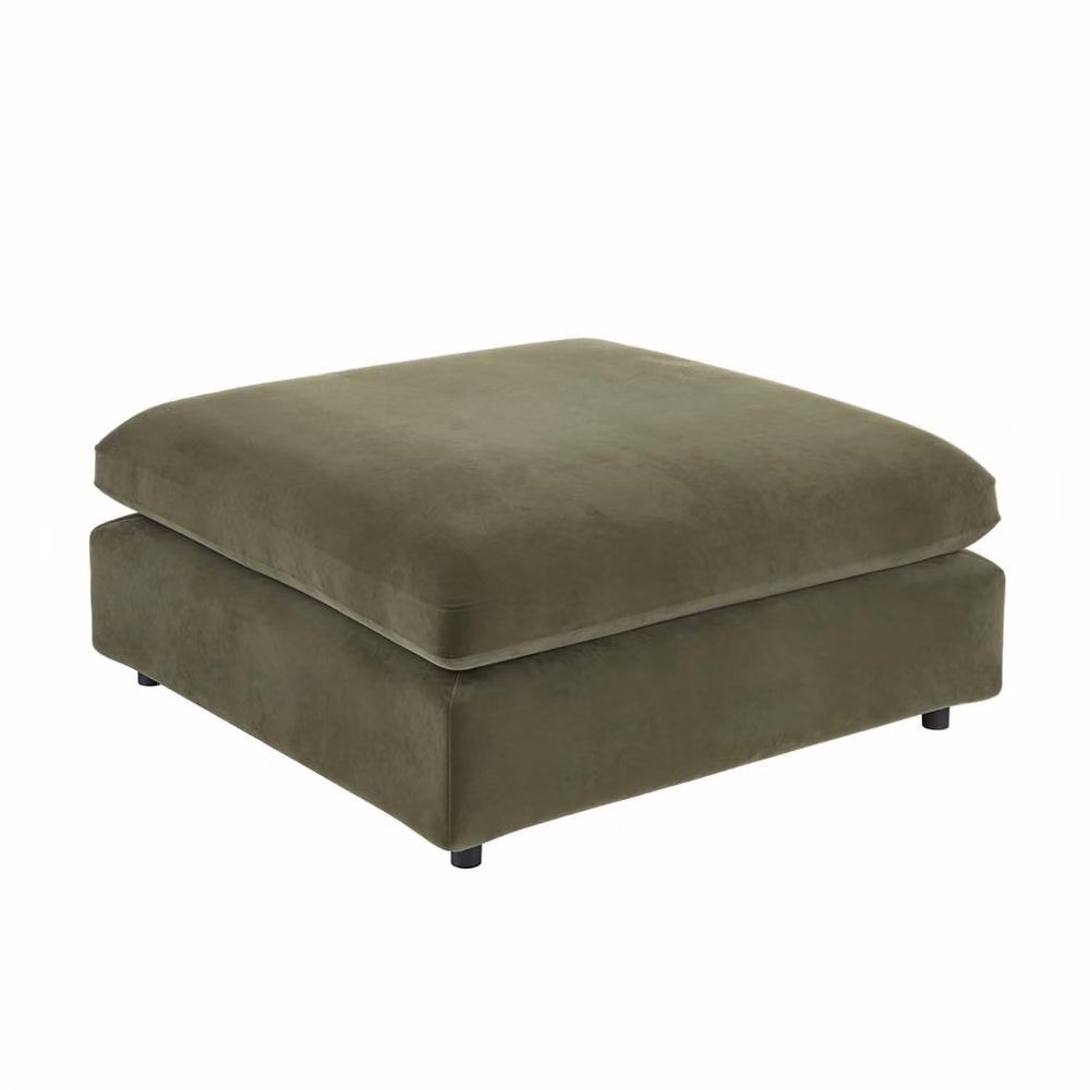 Solace+Co Asher Green Velvet and Bouclé Cylindrical Footstool – 3