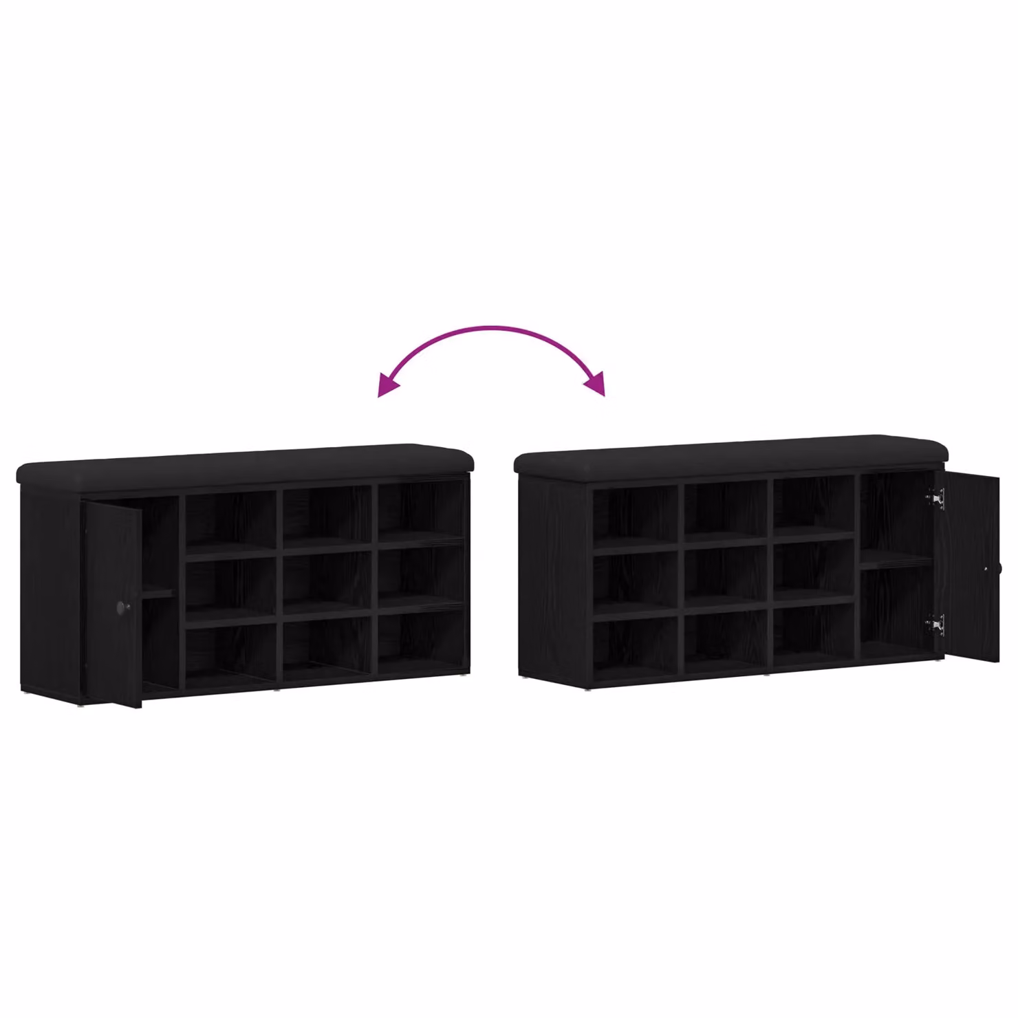 Berkfield Home Black Oak Shoe Rack Storage Bench W: 100 cm, D: 30 cm, H: 48 cm – 7
