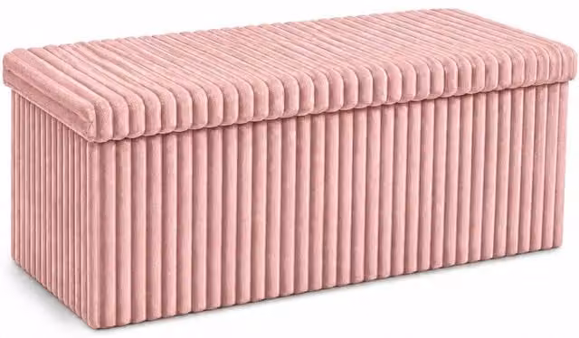 Homes-Linen Corduroy Ribbed Foldable Storage Ottoman in Pale Pink, W: 78 cm, D: 38 cm
