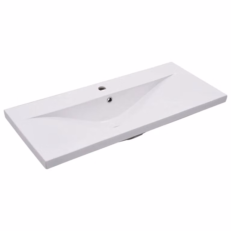Berkfield Home Rectangular Built-in Ceramic Basin in White, W: 91 cm, D: 39.5 cm, H: 18.5 cm