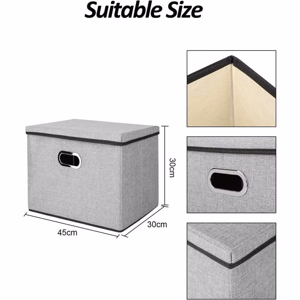 Nordara 2-Piece Foldable Fabric Storage Boxes with Lids, Grey, W: 45 cm, D: 30 cm, H: 30 cm – 2