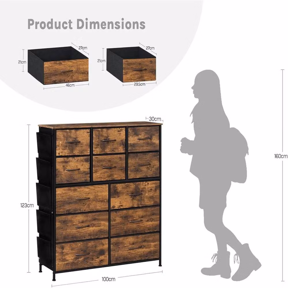 EONLION Retro 12 Drawer Chest of Drawers with Metal Frame in Brown, Width: 100 cm – 2