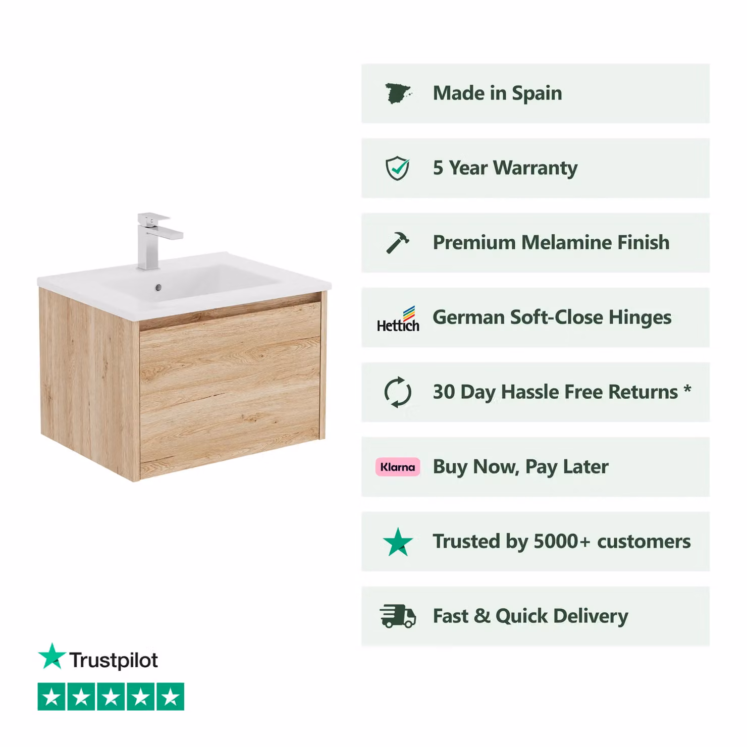 Banyetti Mino 800mm Wall Hung Vanity Unit with Lira Basin in Light Oak – 2