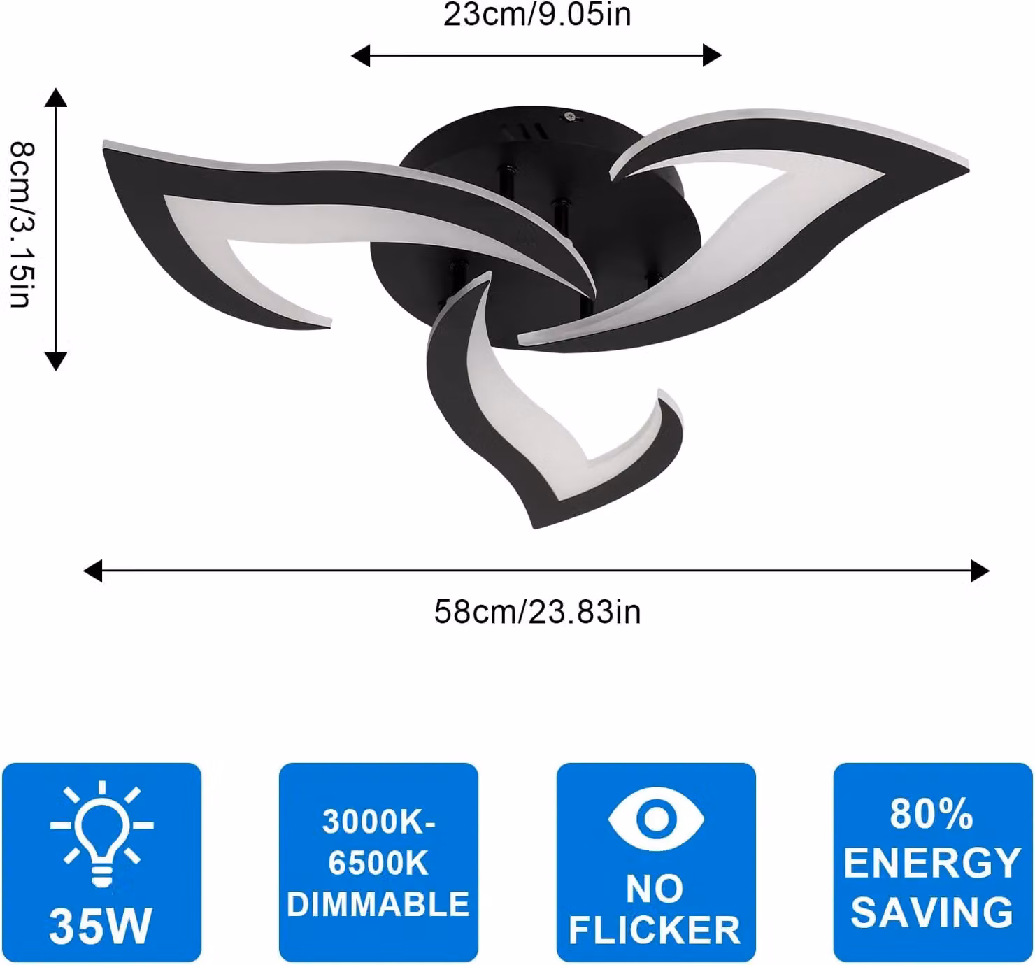 COMELY 35W Modern Dimmable LED Ceiling Lamp with Remote Control, Black, Diameter: 58 cm – 4