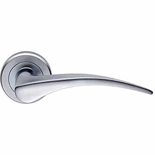 Loops Pair of Arched Tapered Handles on Round Rose with Concealed Fixings in Satin Chrome