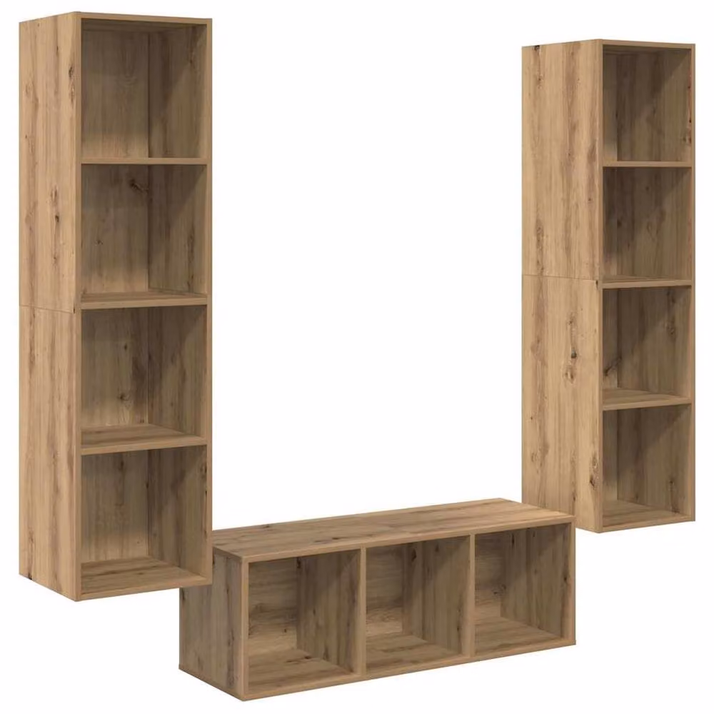 Berkfield Home 3-Piece TV Cabinet Set with Shelf in Artisan Oak Brown, W/D/H: 37 x 37 x 142.5 cm – 3