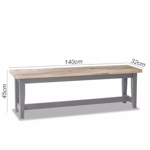Statement Furniture Florence Solid Acacia Hardwood Dining Bench in Grey, W: 140 cm